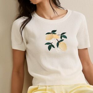 Francesca’s Patrica Embroidered Lemon Sweater Tee